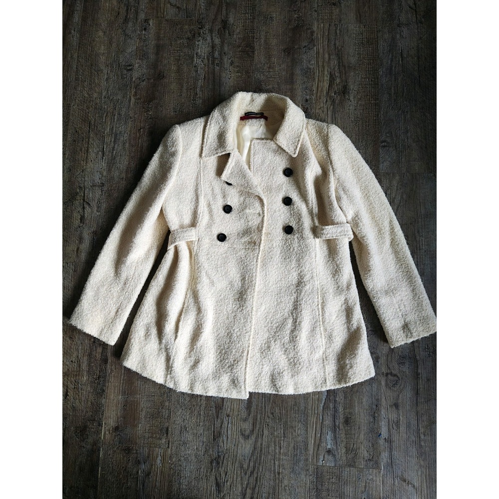 Emma Black Women's Vintage Cream Colored Peacoat Jacket Wool Blend Size Medium